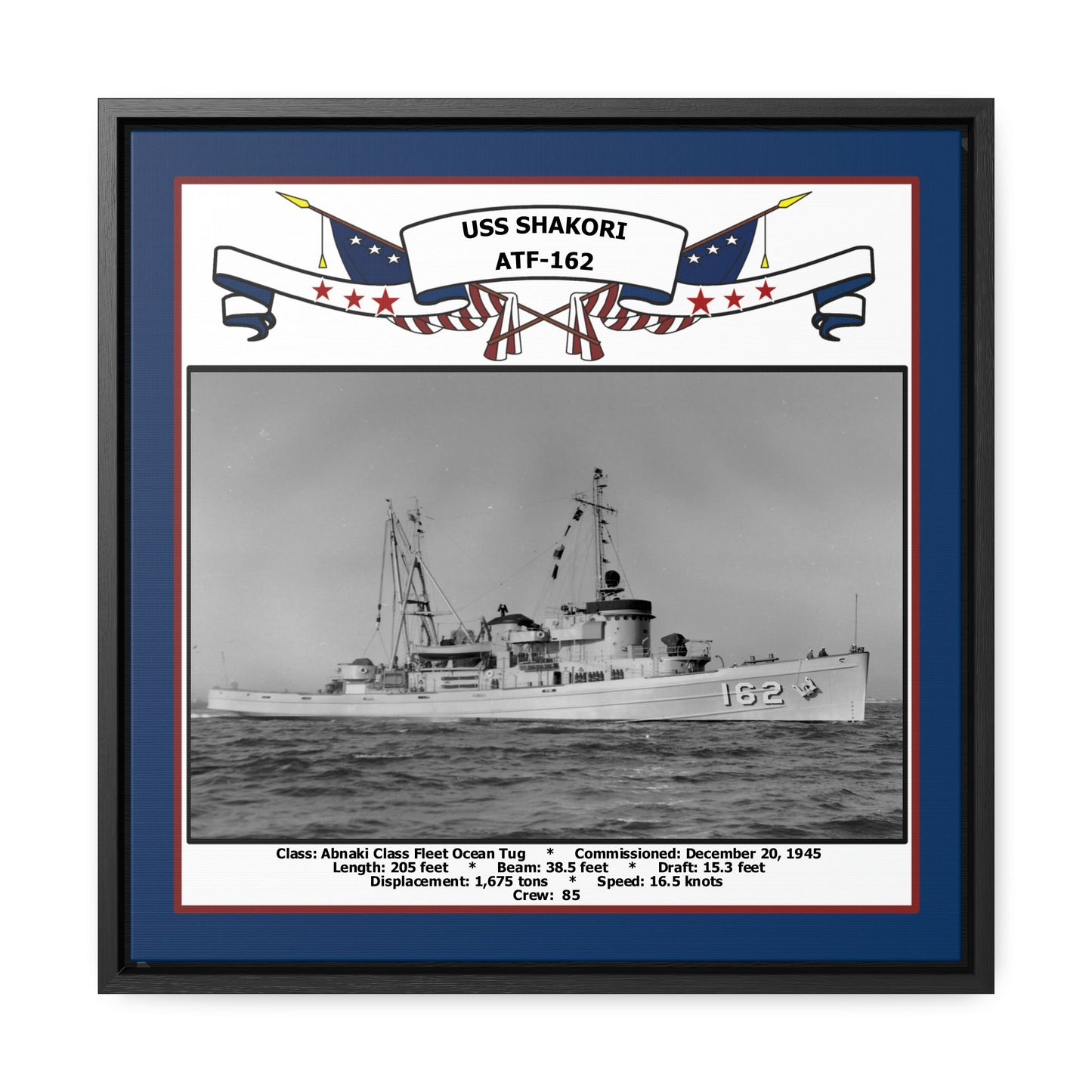 USS Shakori ATF-162 Navy Floating Frame Photo Front View