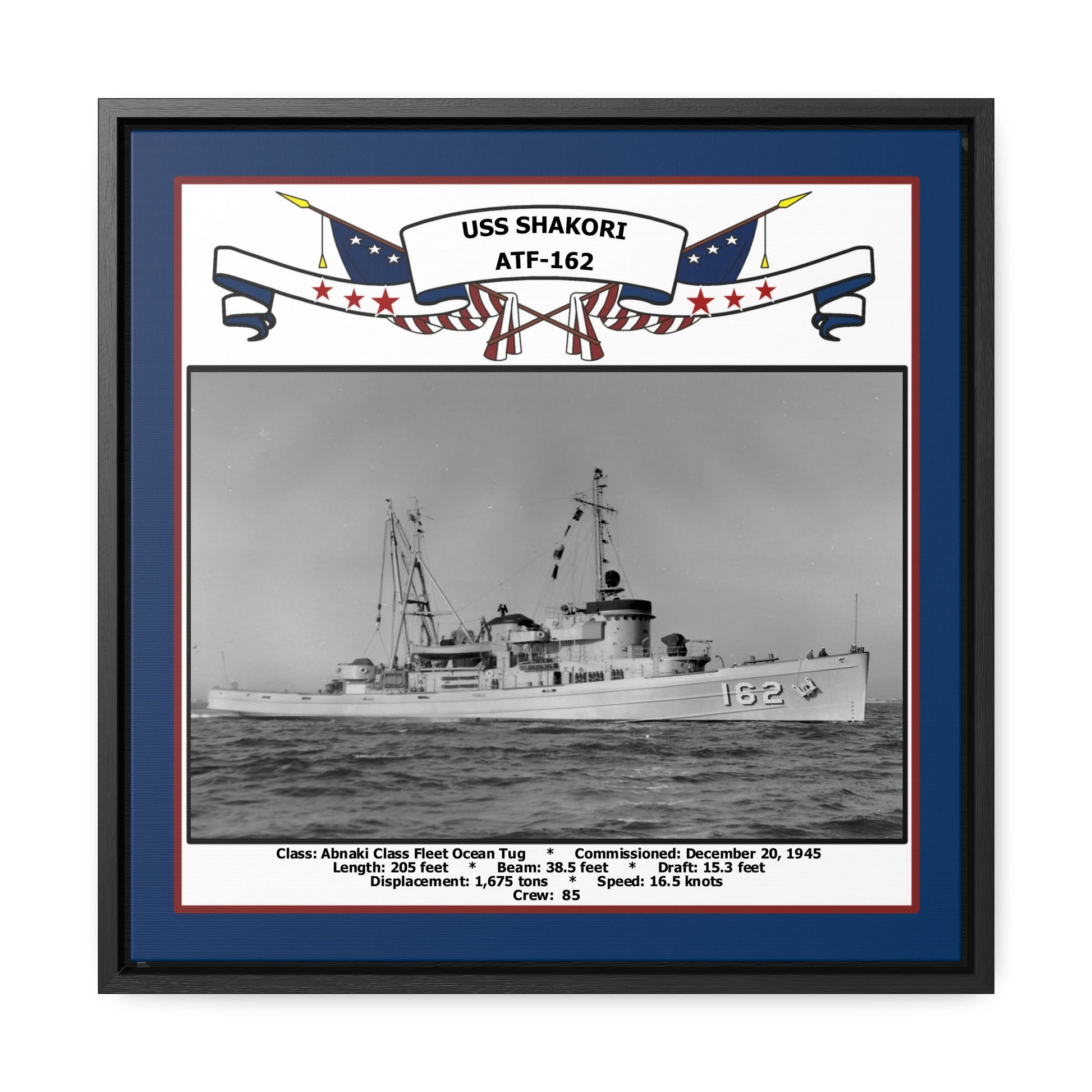 USS Shakori ATF-162 Navy Floating Frame Photo Front View
