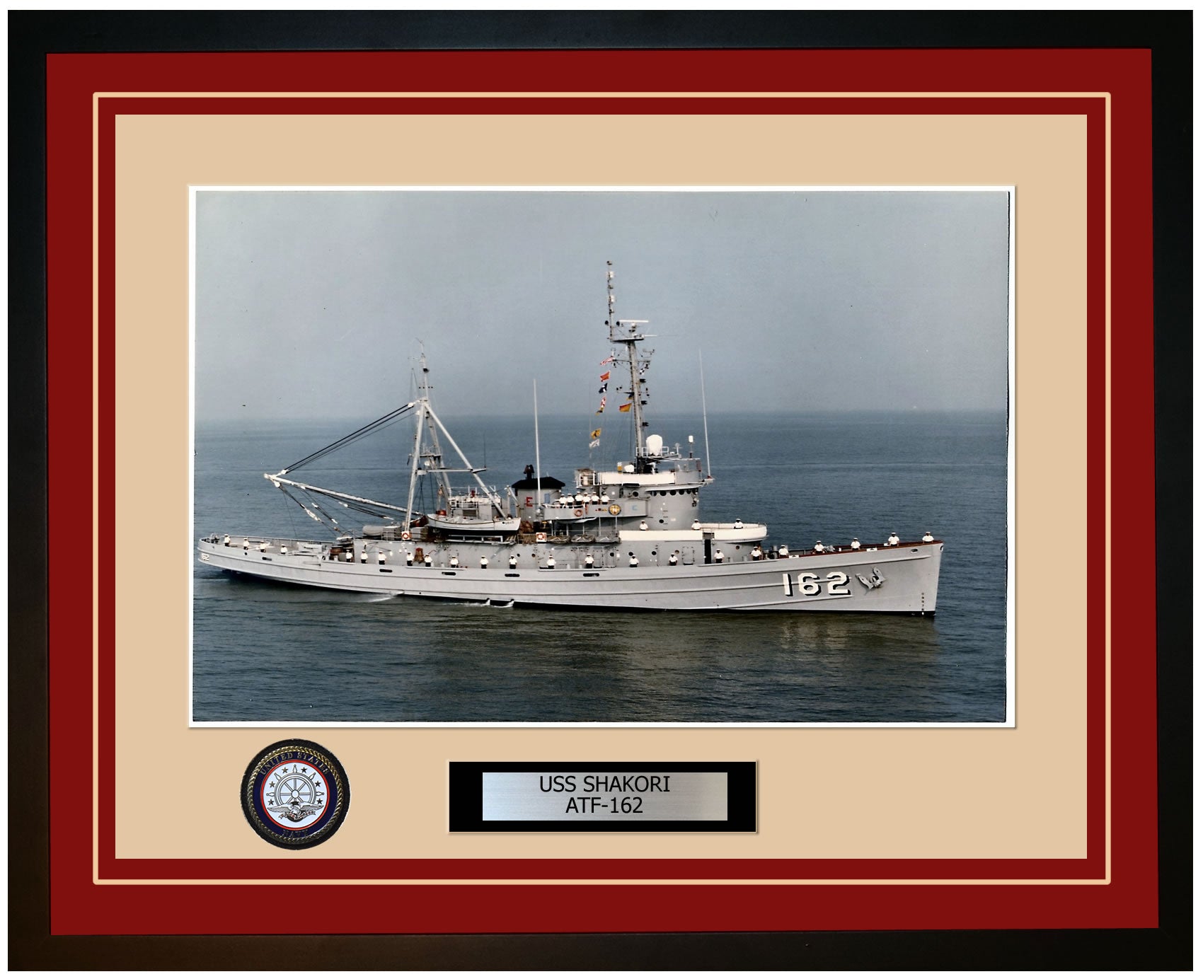 USS SHAKORI ATF-162 Framed Navy Ship Photo Burgundy