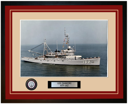 USS SHAKORI ATF-162 Framed Navy Ship Photo Burgundy