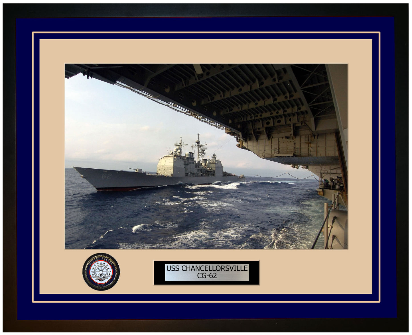 USS CHANCELLORSVILLE CG-62 Framed Navy Ship Photo Blue