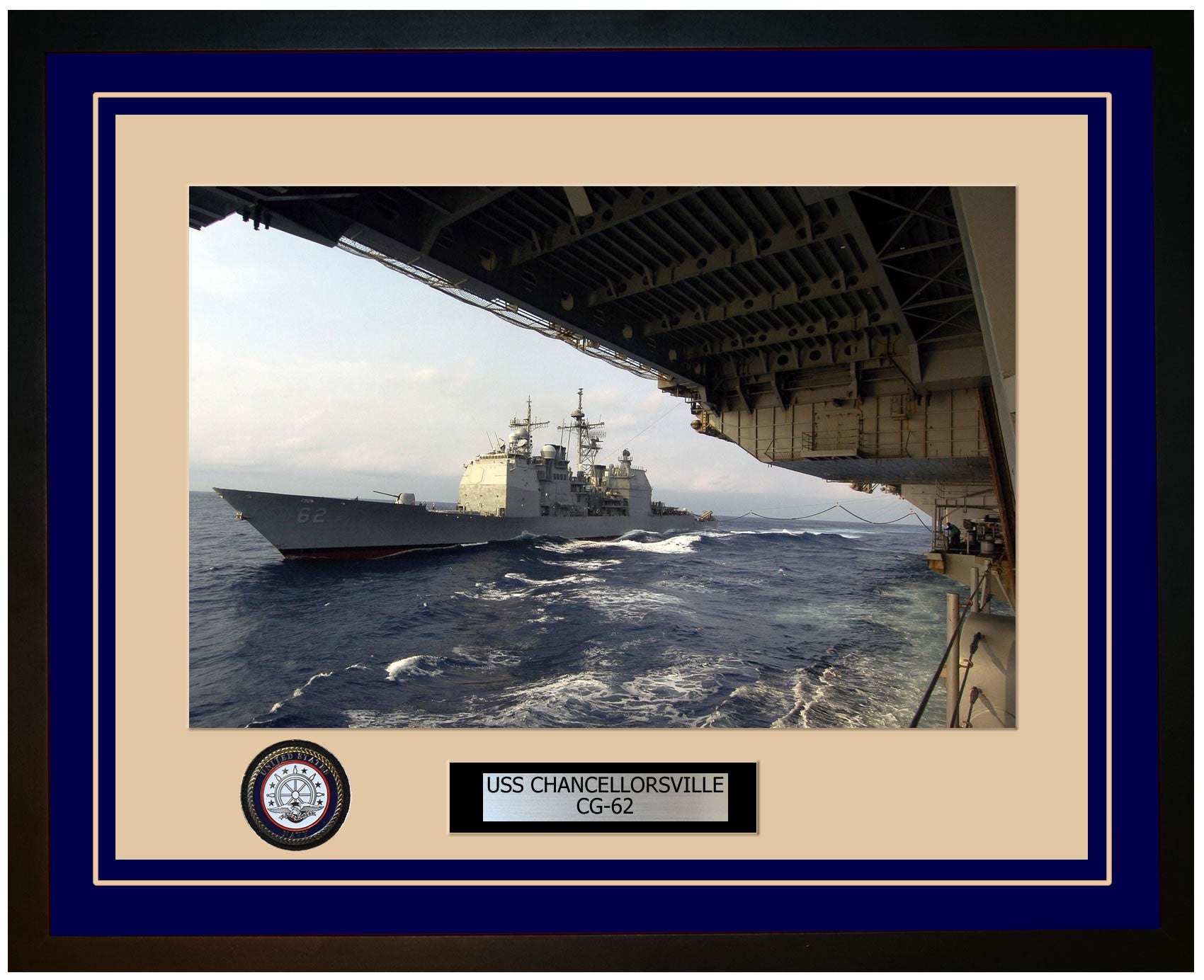 USS CHANCELLORSVILLE CG-62 Framed Navy Ship Photo Blue