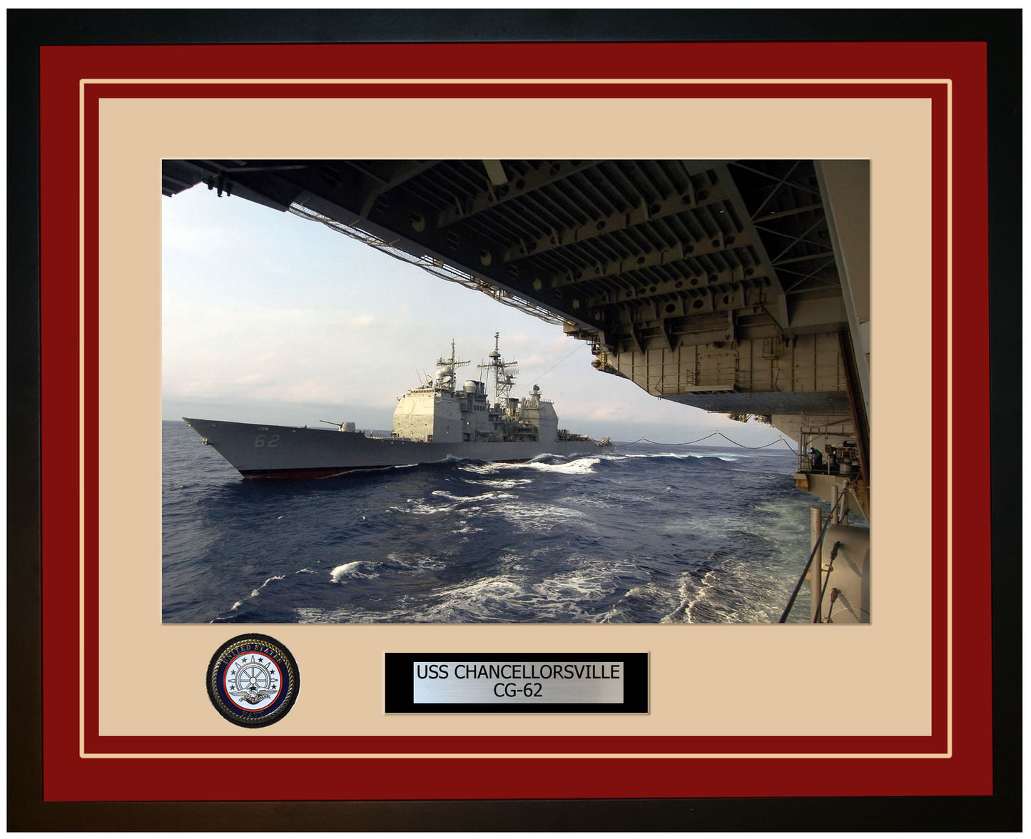 USS CHANCELLORSVILLE CG-62 Framed Navy Ship Photo Burgundy