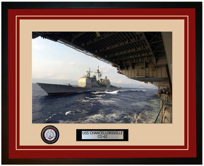 USS CHANCELLORSVILLE CG-62 Framed Navy Ship Photo Burgundy