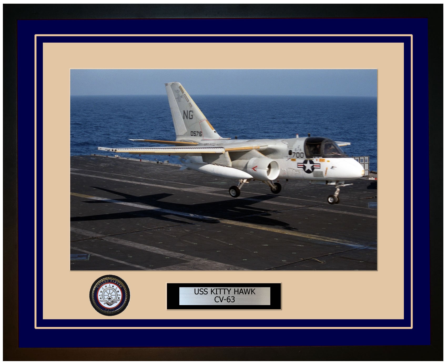 USS KITTY HAWK CV-63 Framed Navy Ship Photo Blue