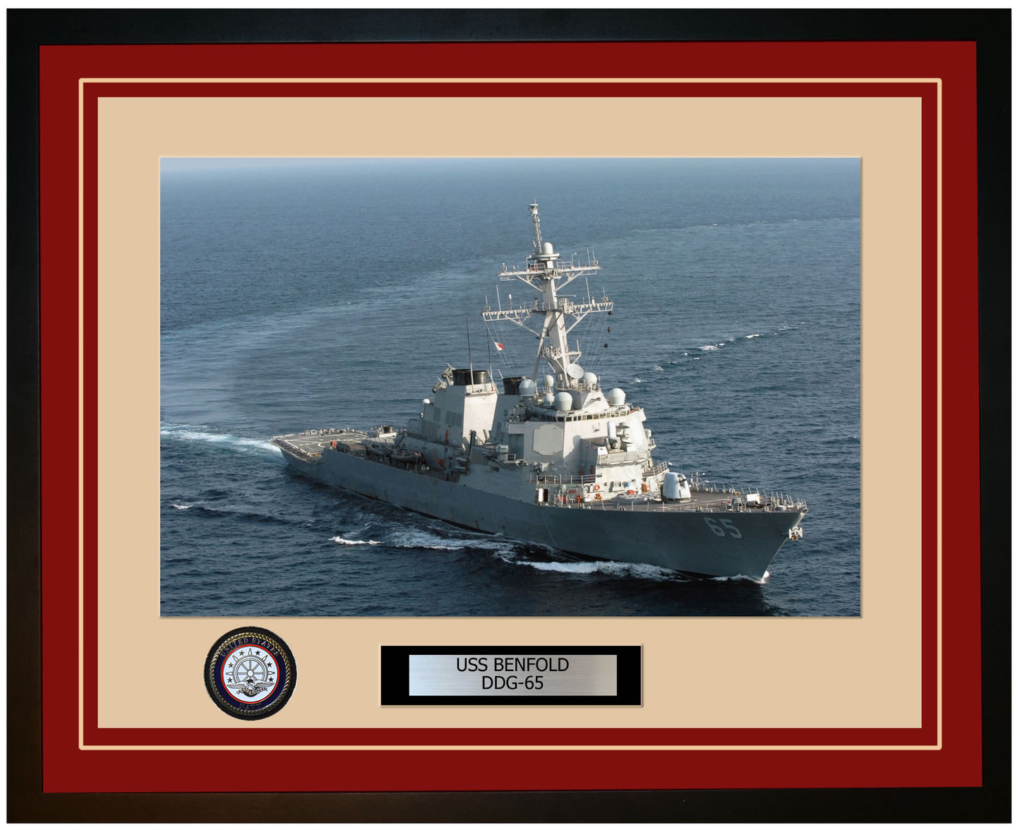 USS BENFOLD DDG-65 Framed Navy Ship Photo Burgundy