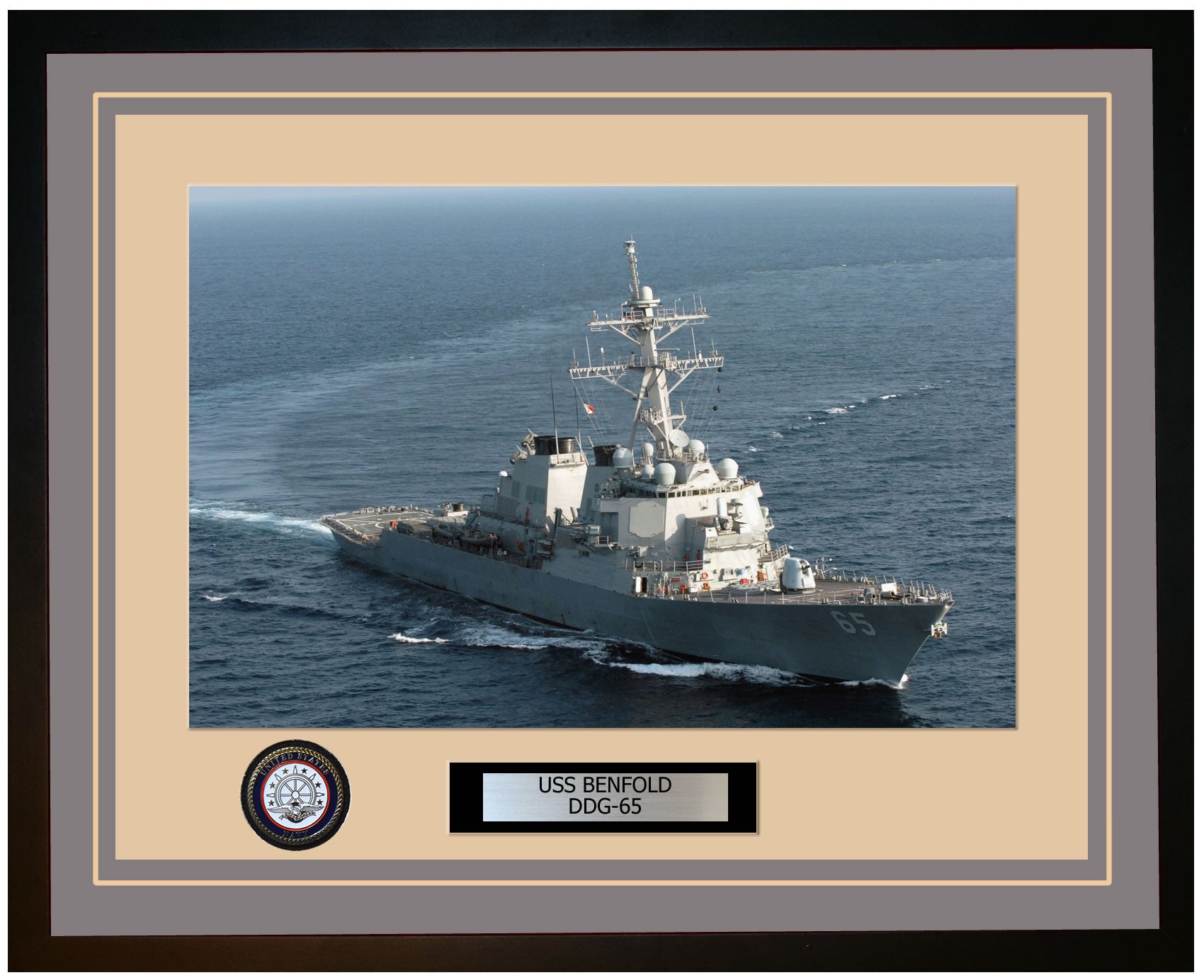 USS BENFOLD DDG-65 Framed Navy Ship Photo Grey