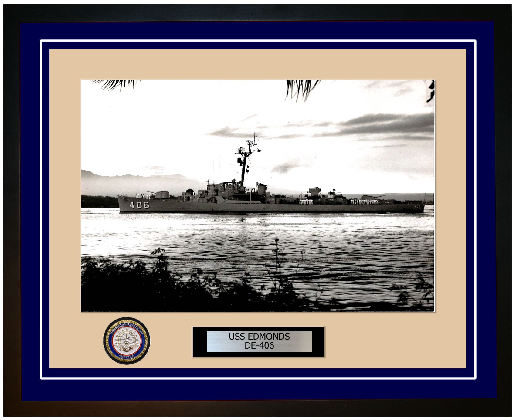 USS Edmonds DE-406 Framed Navy Ship Photo Blue