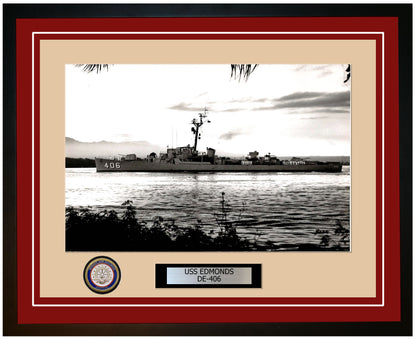 USS Edmonds DE-406 Framed Navy Ship Photo Burgundy