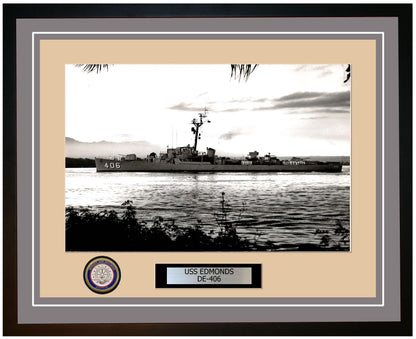 USS Edmonds DE-406 Framed Navy Ship Photo Grey