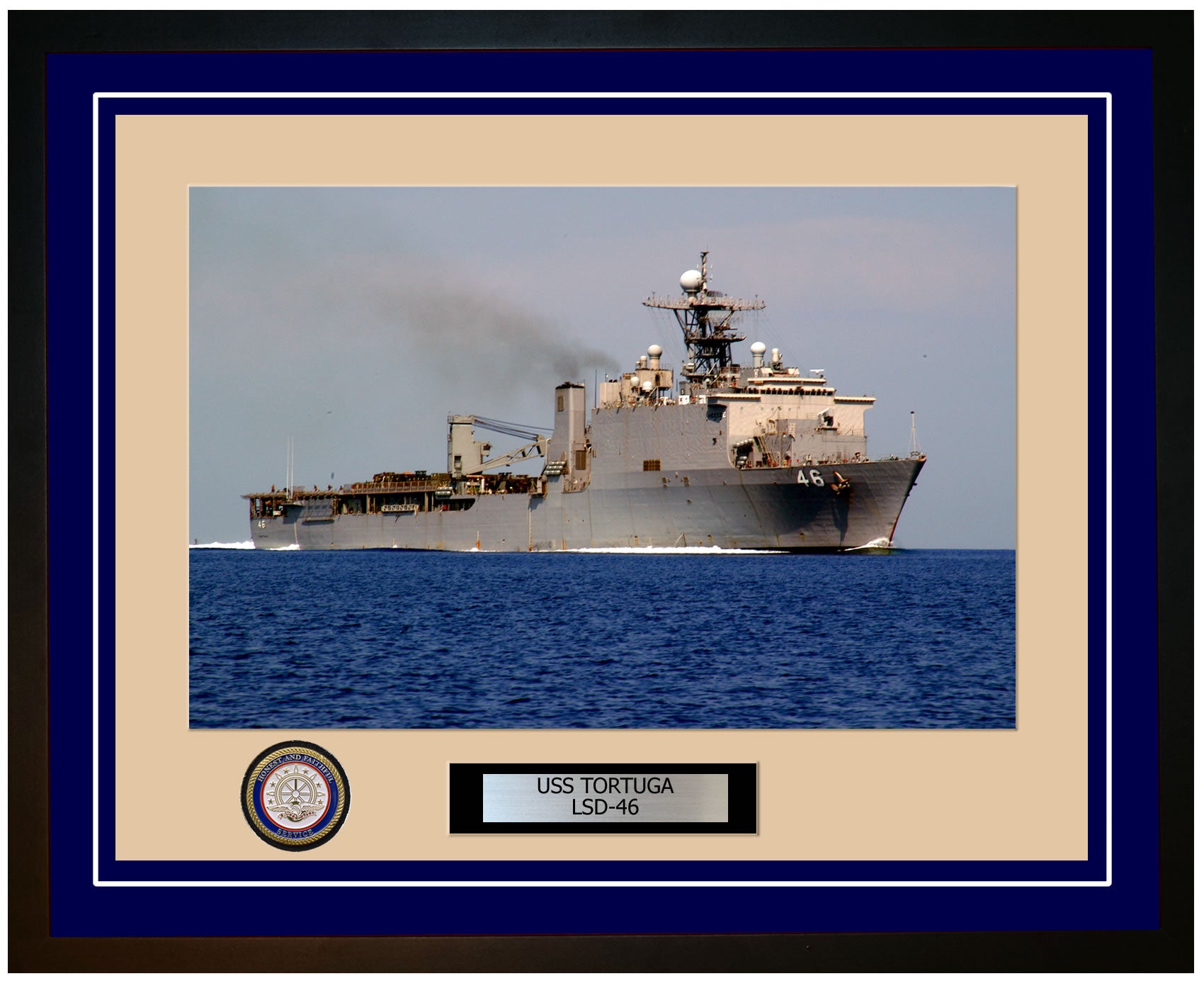 USS Tortuga LSD-46 Framed Navy Ship Photo Blue