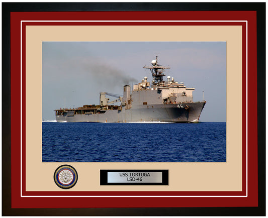 USS Tortuga LSD-46 Framed Navy Ship Photo Burgundy
