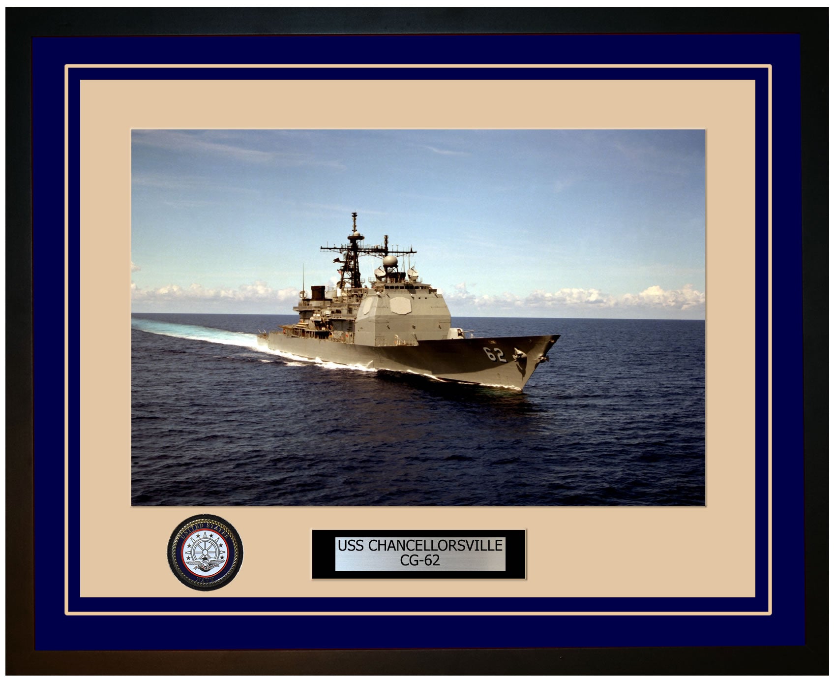 USS CHANCELLORSVILLE CG-62 Framed Navy Ship Photo Blue