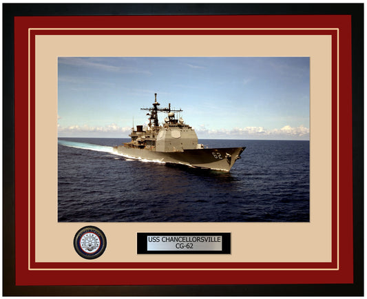 USS CHANCELLORSVILLE CG-62 Framed Navy Ship Photo Burgundy