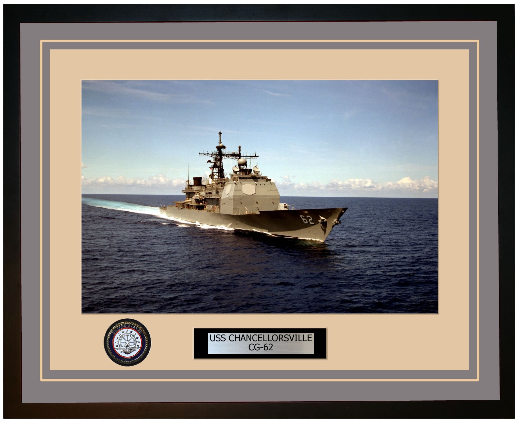 USS CHANCELLORSVILLE CG-62 Framed Navy Ship Photo Grey