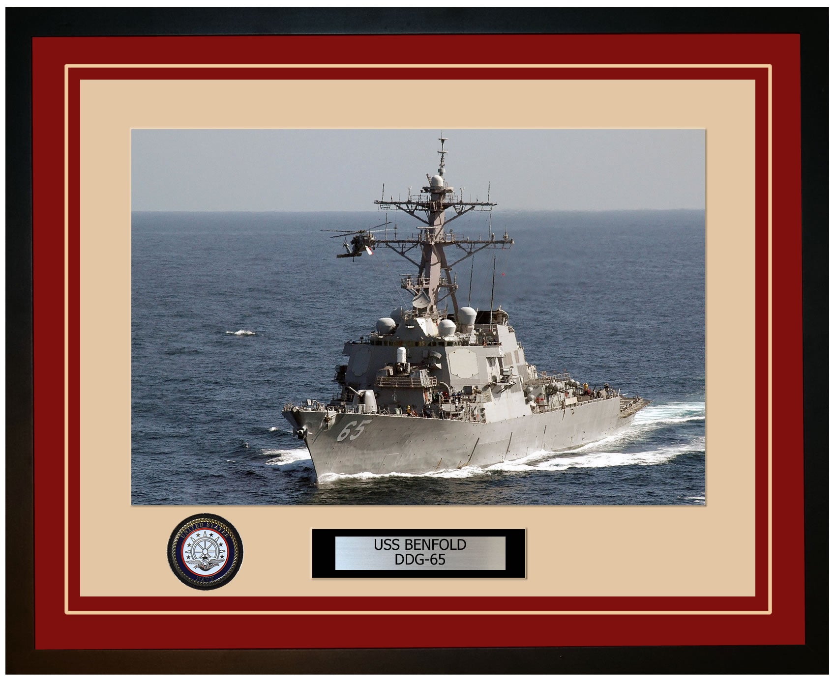 USS BENFOLD DDG-65 Framed Navy Ship Photo Burgundy