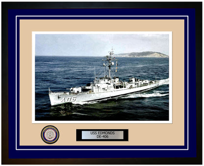USS Edmonds DE-406 Framed Navy Ship Photo Blue