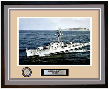 USS Edmonds DE-406 Framed Navy Ship Photo Grey