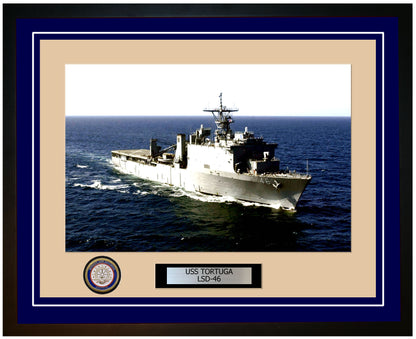 USS Tortuga LSD-46 Framed Navy Ship Photo Blue