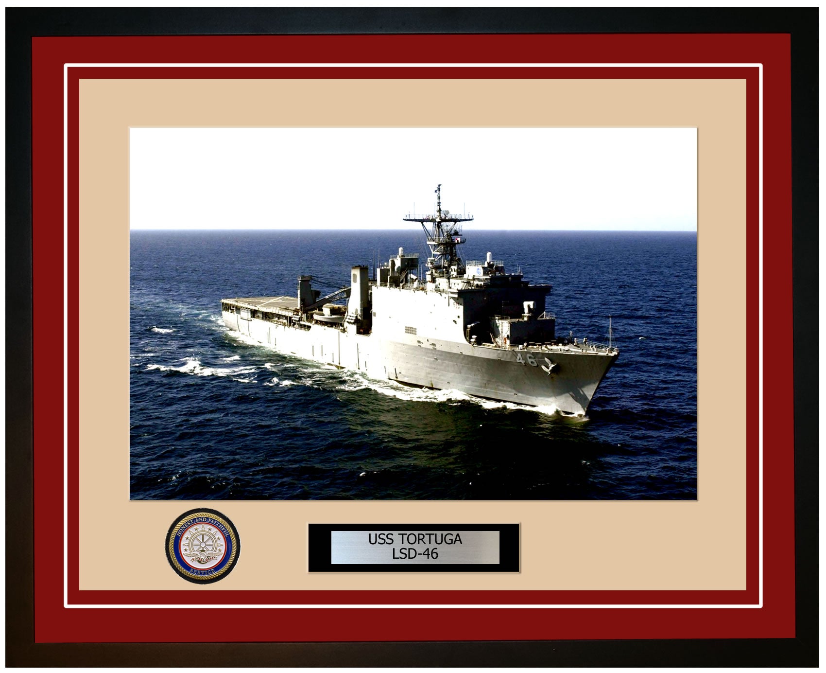 USS Tortuga LSD-46 Framed Navy Ship Photo Burgundy