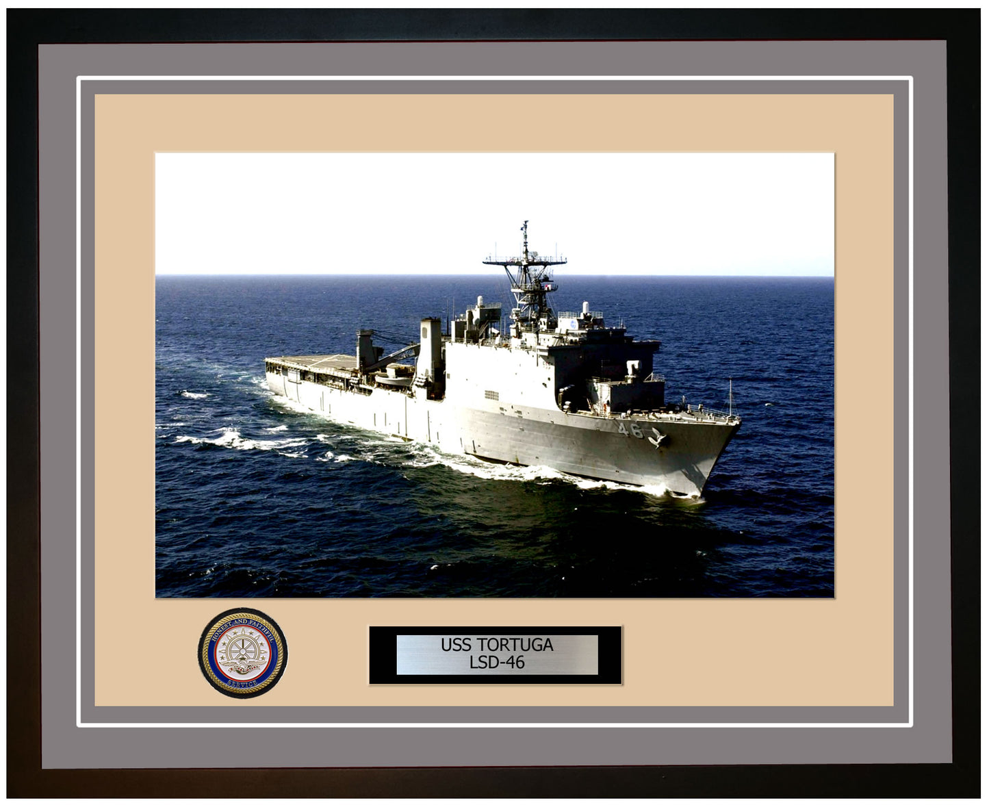 USS Tortuga LSD-46 Framed Navy Ship Photo Grey