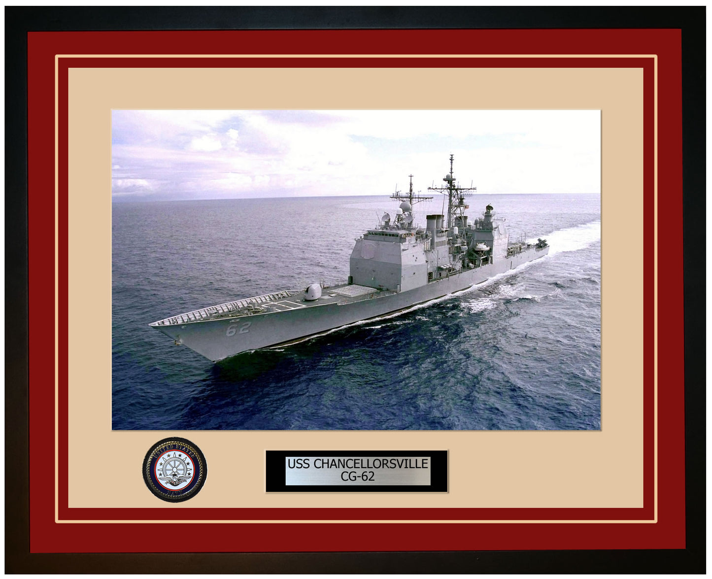 USS CHANCELLORSVILLE CG-62 Framed Navy Ship Photo Burgundy
