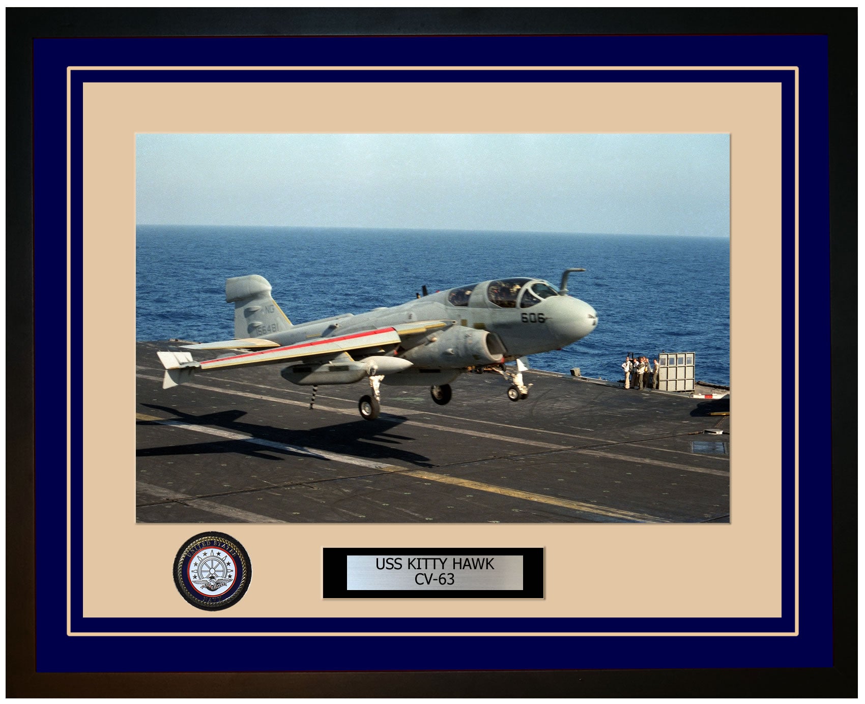 USS KITTY HAWK CV-63 Framed Navy Ship Photo Blue