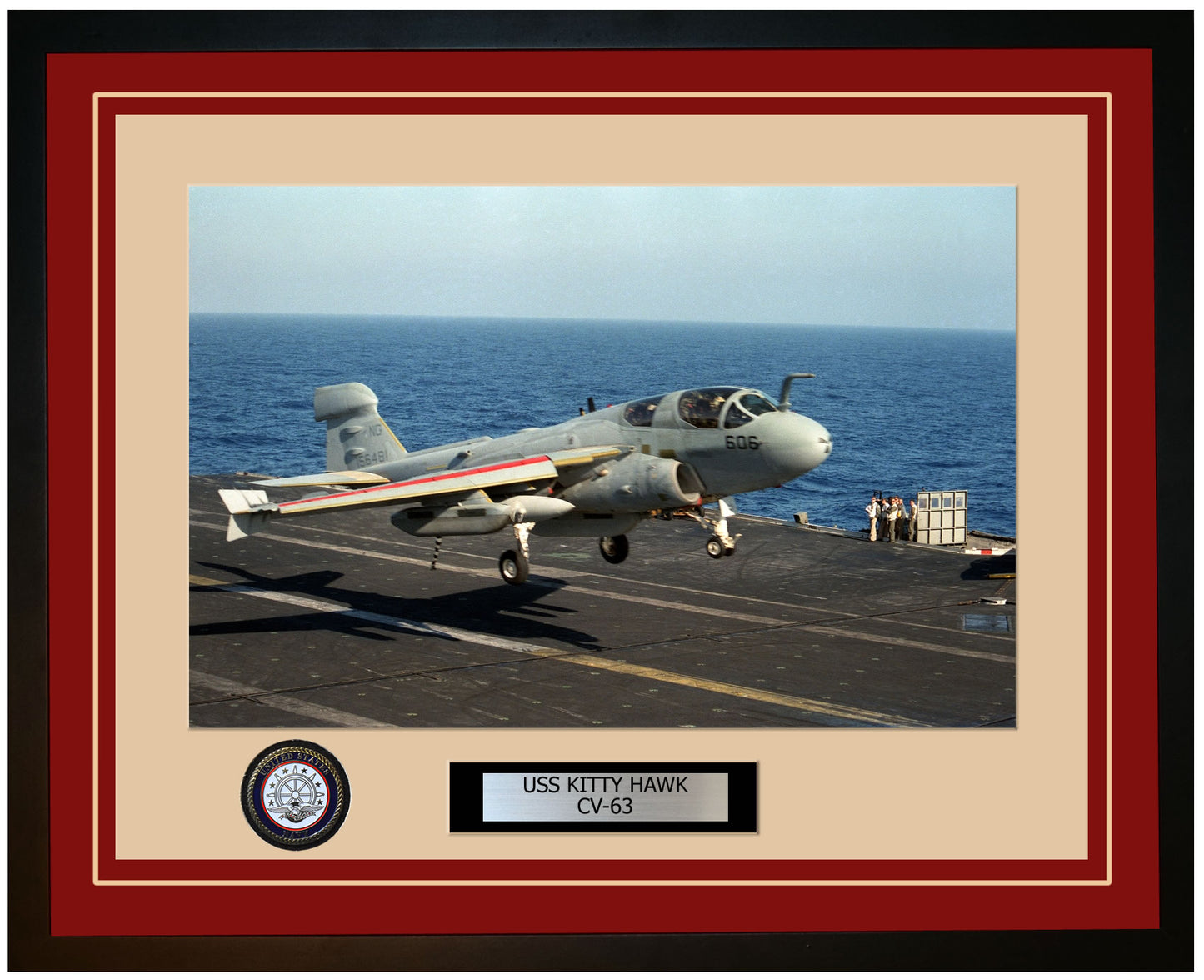 USS KITTY HAWK CV-63 Framed Navy Ship Photo Burgundy