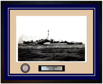 USS Straus DE-408 Framed Navy Ship Photo Blue