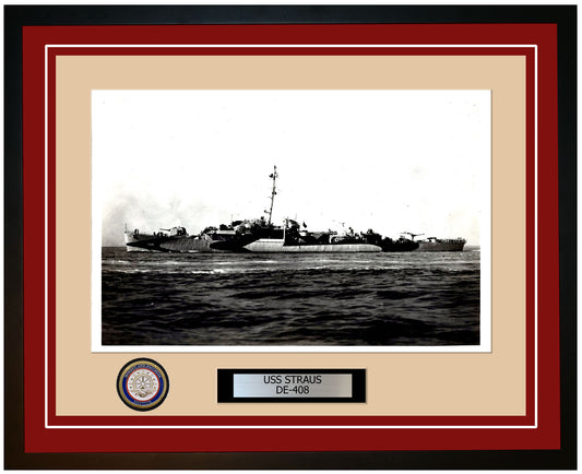 USS Straus DE-408 Framed Navy Ship Photo Burgundy