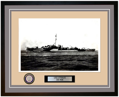 USS Straus DE-408 Framed Navy Ship Photo Grey