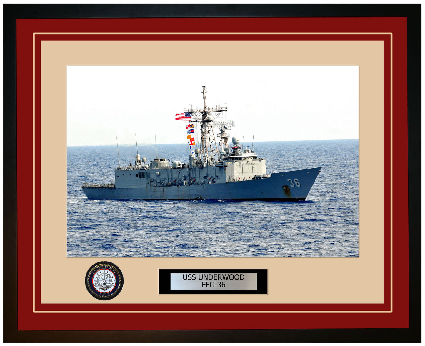 USS UNDERWOOD FFG-36 Framed Navy Ship Photo Burgundy