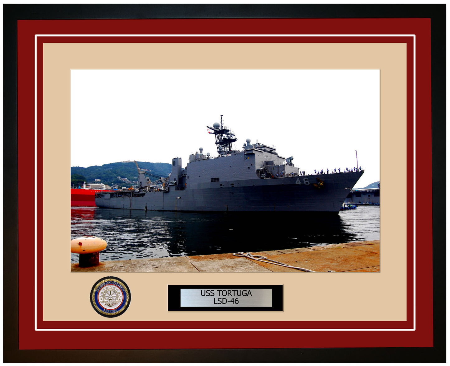 USS Tortuga LSD-46 Framed Navy Ship Photo Burgundy