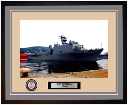 USS Tortuga LSD-46 Framed Navy Ship Photo Grey