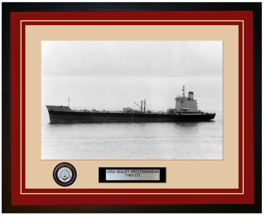 USS SEALIFT-MEDITERRANEAN T-AO-173 Framed Navy Ship Photo Burgundy