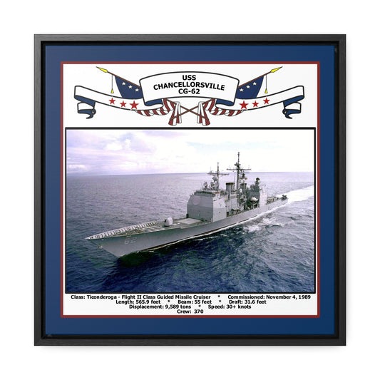USS Chancellorsville CG-62 Navy Floating Frame Photo Front View