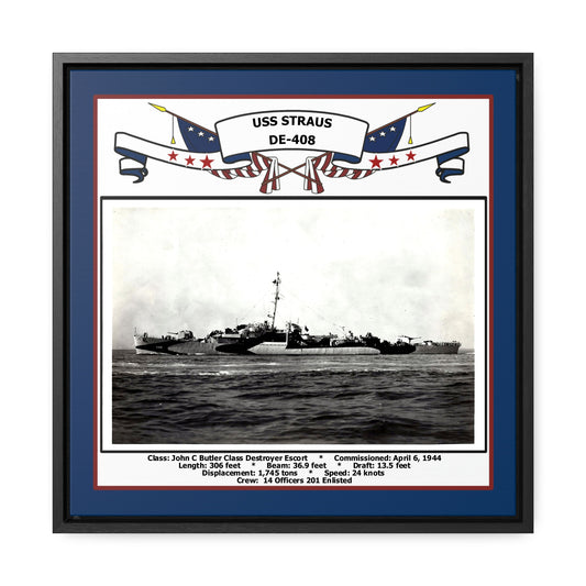 USS Straus DE-408 Navy Floating Frame Photo Front View