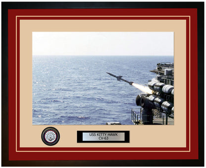 USS KITTY HAWK CV-63 Framed Navy Ship Photo Burgundy