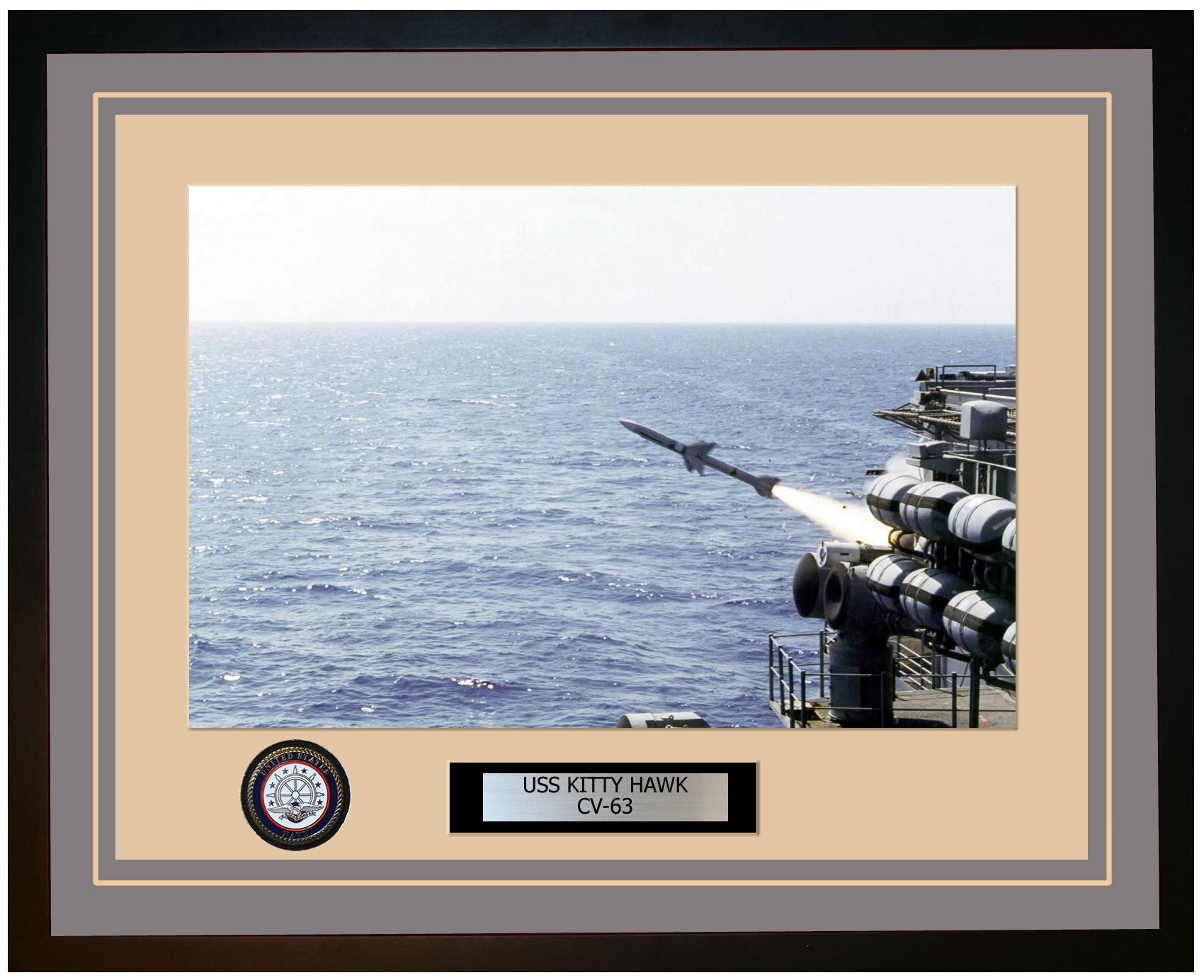USS KITTY HAWK CV-63 Framed Navy Ship Photo Grey