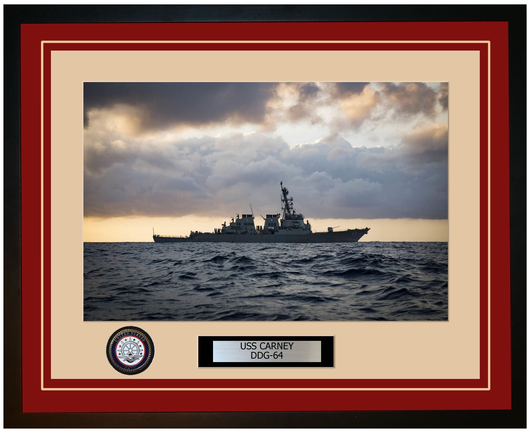 USS CARNEY DDG-64 Framed Navy Ship Photo Burgundy