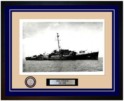 USS Straus DE-408 Framed Navy Ship Photo Blue