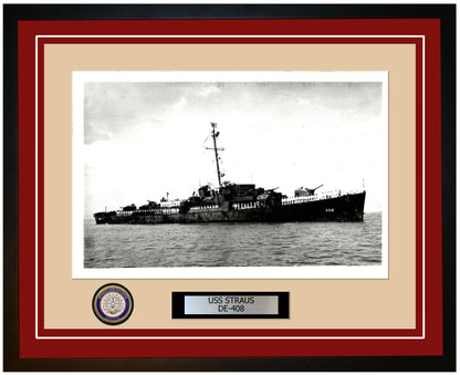 USS Straus DE-408 Framed Navy Ship Photo Burgundy