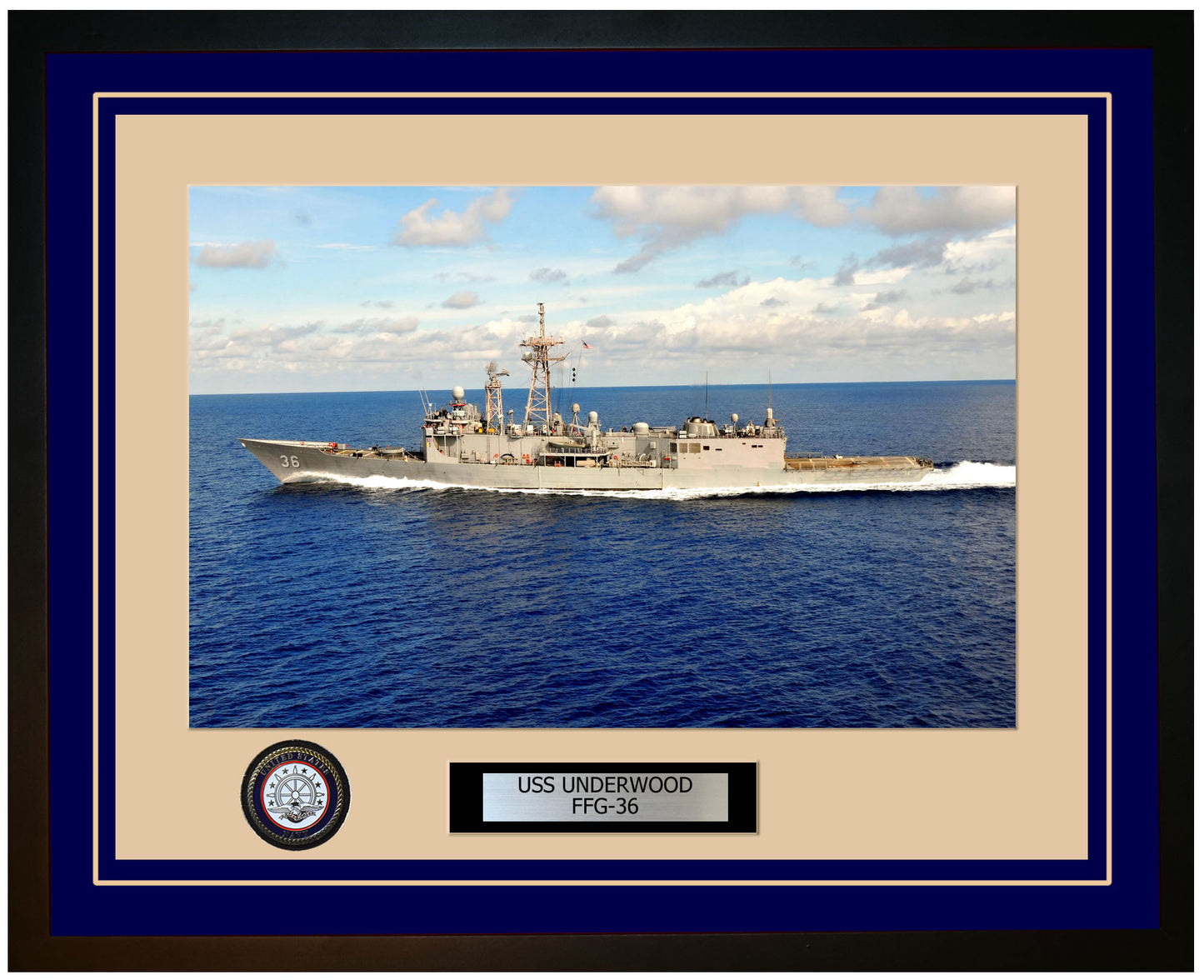 USS UNDERWOOD FFG-36 Framed Navy Ship Photo Blue