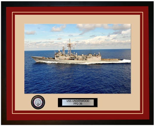 USS UNDERWOOD FFG-36 Framed Navy Ship Photo Burgundy