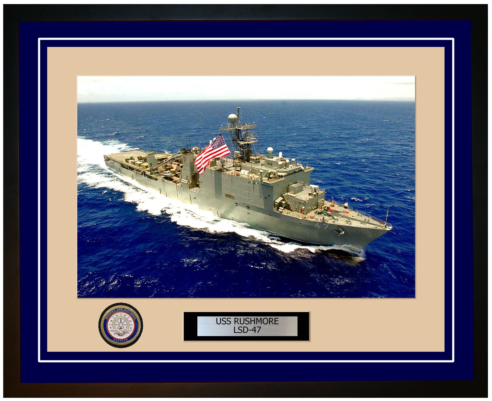 USS Rushmore LSD-47 Framed Navy Ship Photo Blue