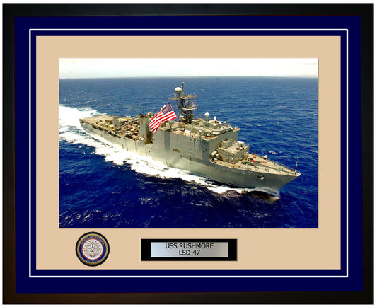 USS Rushmore LSD-47 Framed Navy Ship Photo Blue