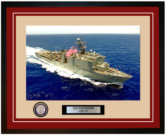 USS Rushmore LSD-47 Framed Navy Ship Photo Burgundy