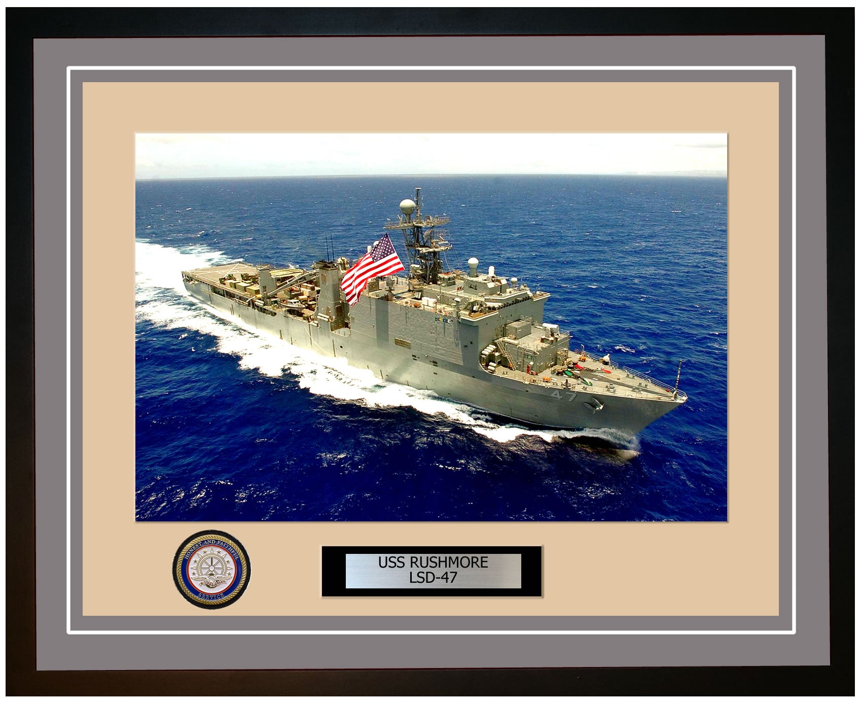 USS Rushmore LSD-47 Framed Navy Ship Photo Grey