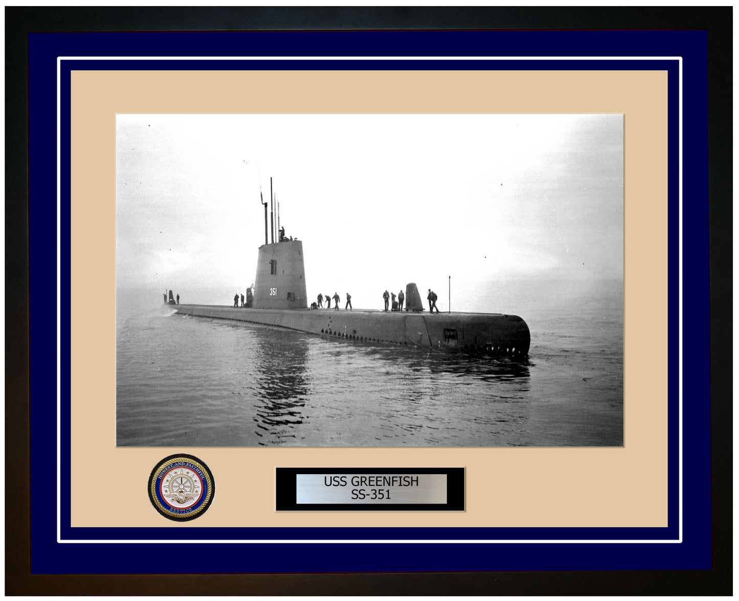 USS Greenfish SS-351 Framed Navy Ship Photo Blue