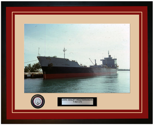 USS SEALIFT-MEDITERRANEAN T-AO-173 Framed Navy Ship Photo Burgundy